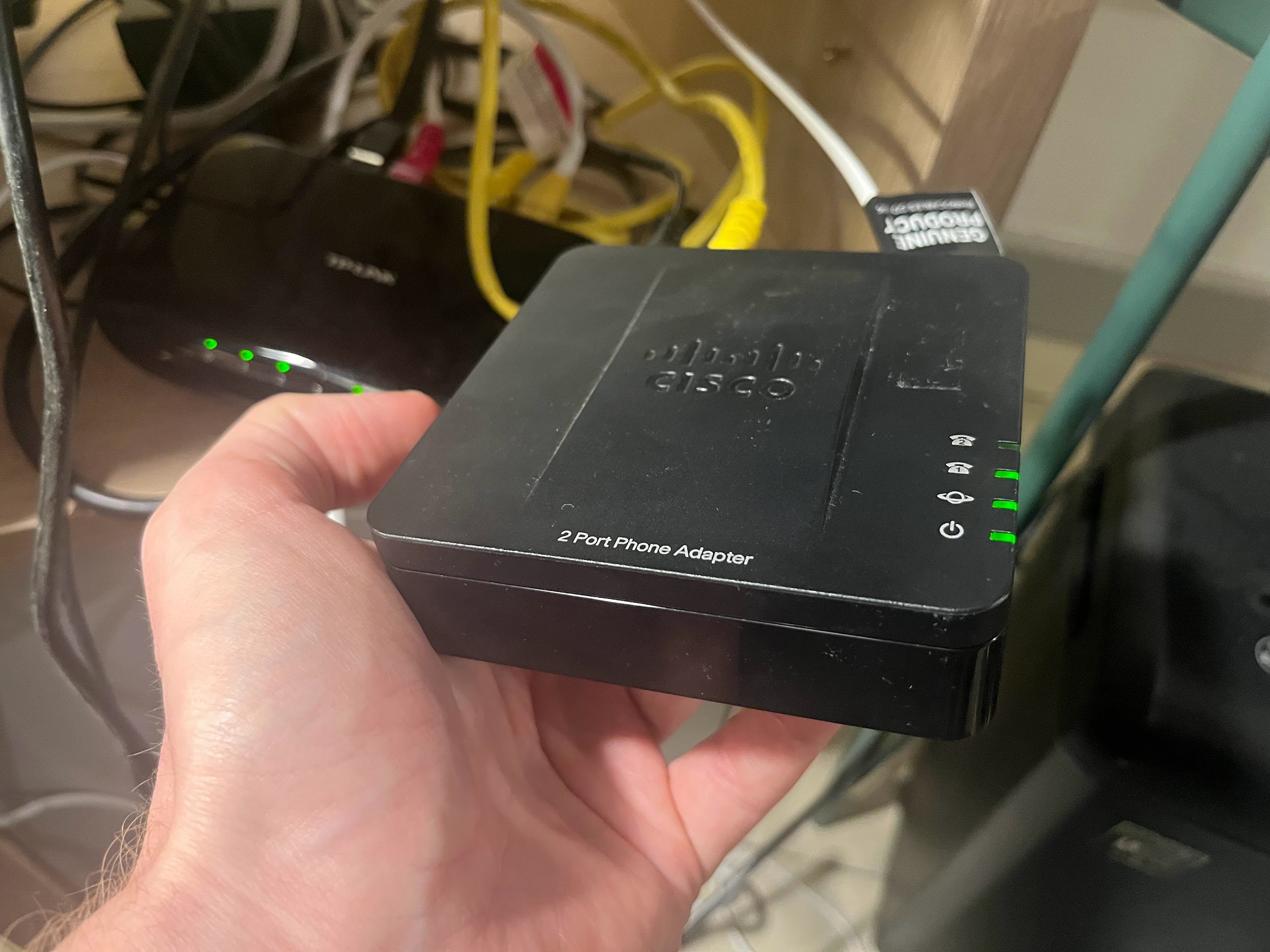 A Cisco SPA112. It's a small black box, not very exciting to look at