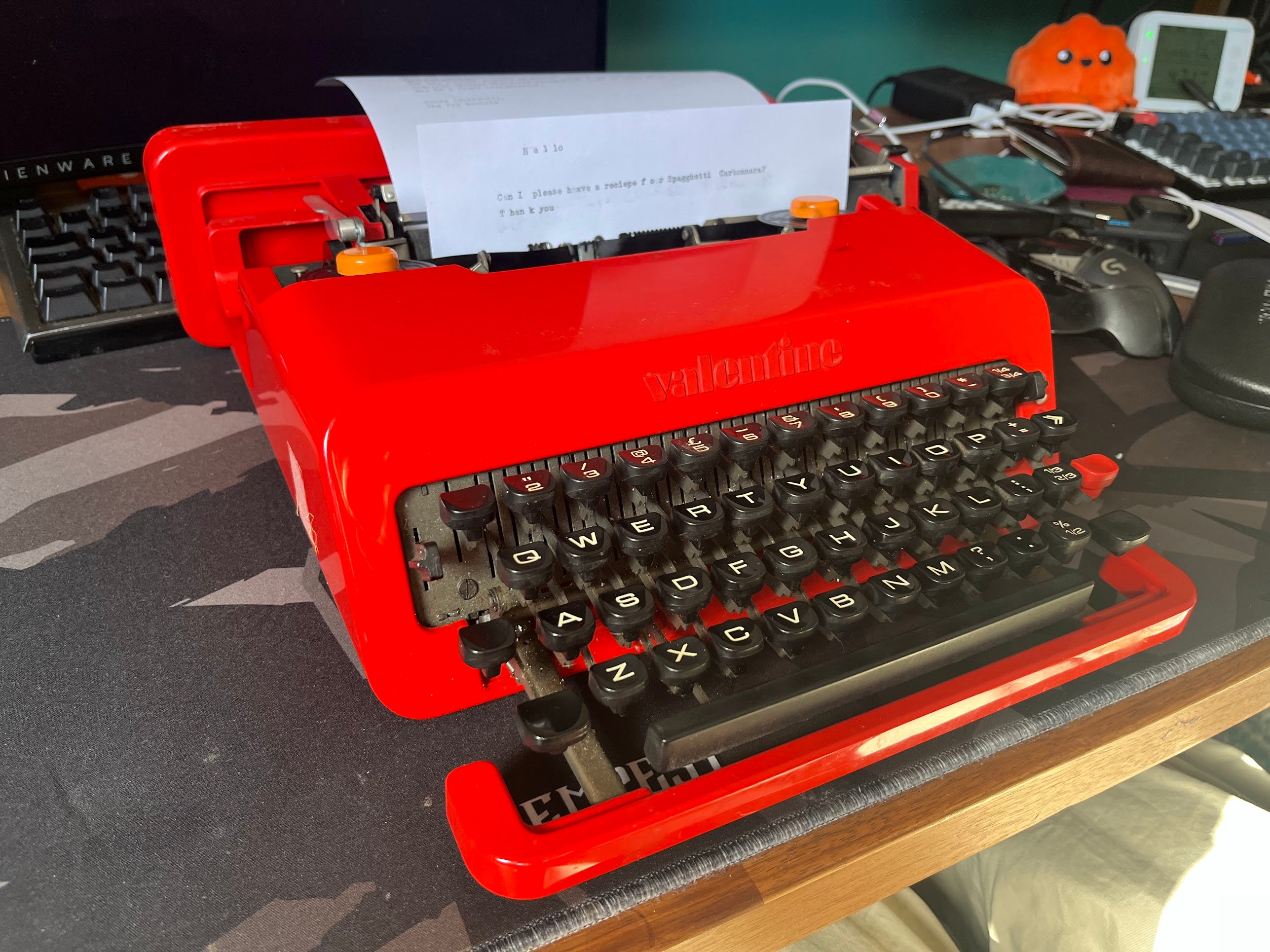 a beautiful red Olivetti Valentine typewriter!